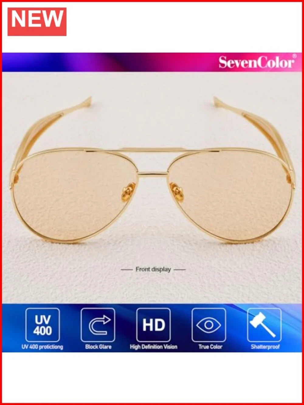Oversized Aviator Sunglasses Gold Metal Frame UV400 Retro 70s Shades